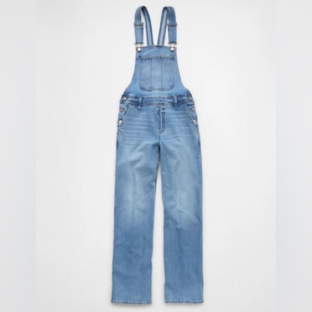 American Eagle Outfitters Stretch Stovepipe Blue Denim Overalls